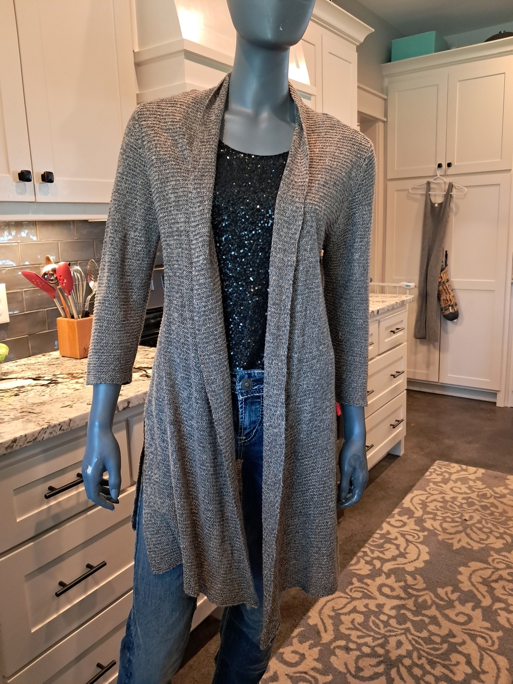 Eileen Fisher Heather Tan/gray Open-Front Long Cardigan